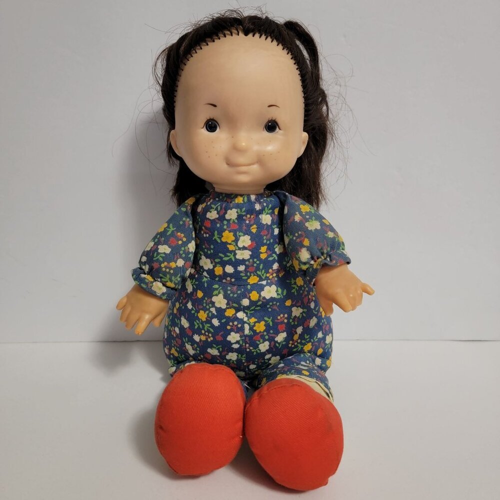 VTG 70s Fisher Price 13" Jenny Lapsitter Doll 201 Retro Blue Floral Plush Body